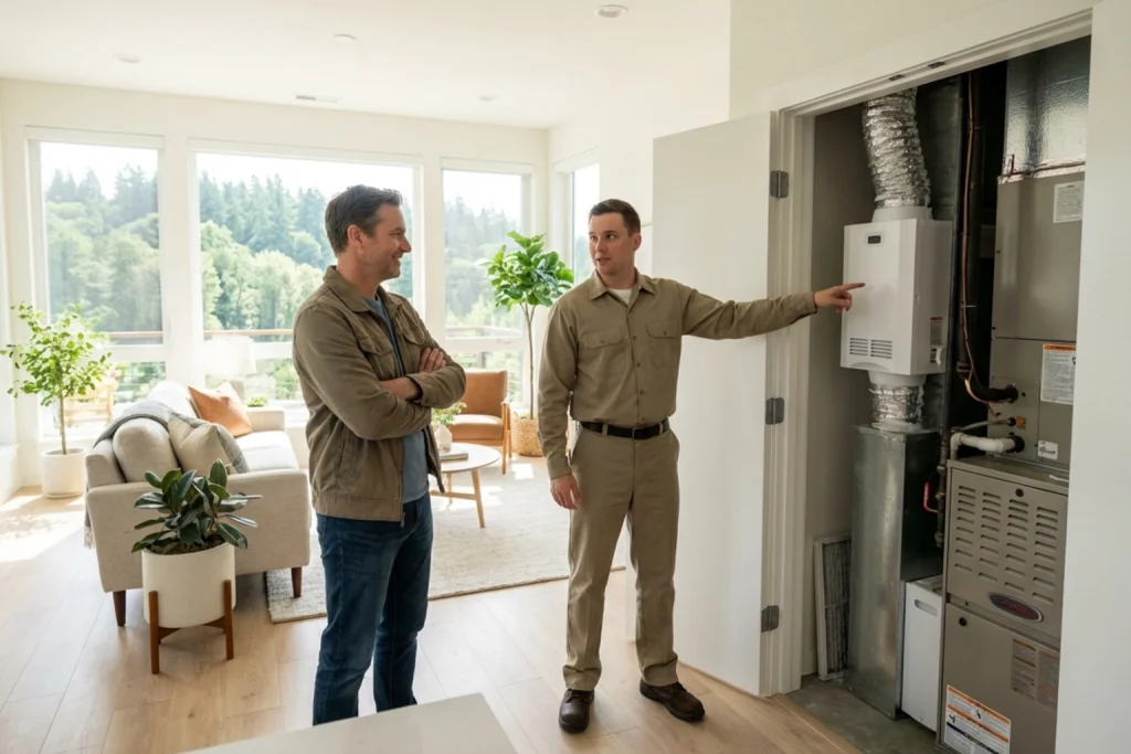 Arlington homeowner discussing whole-home air purification system