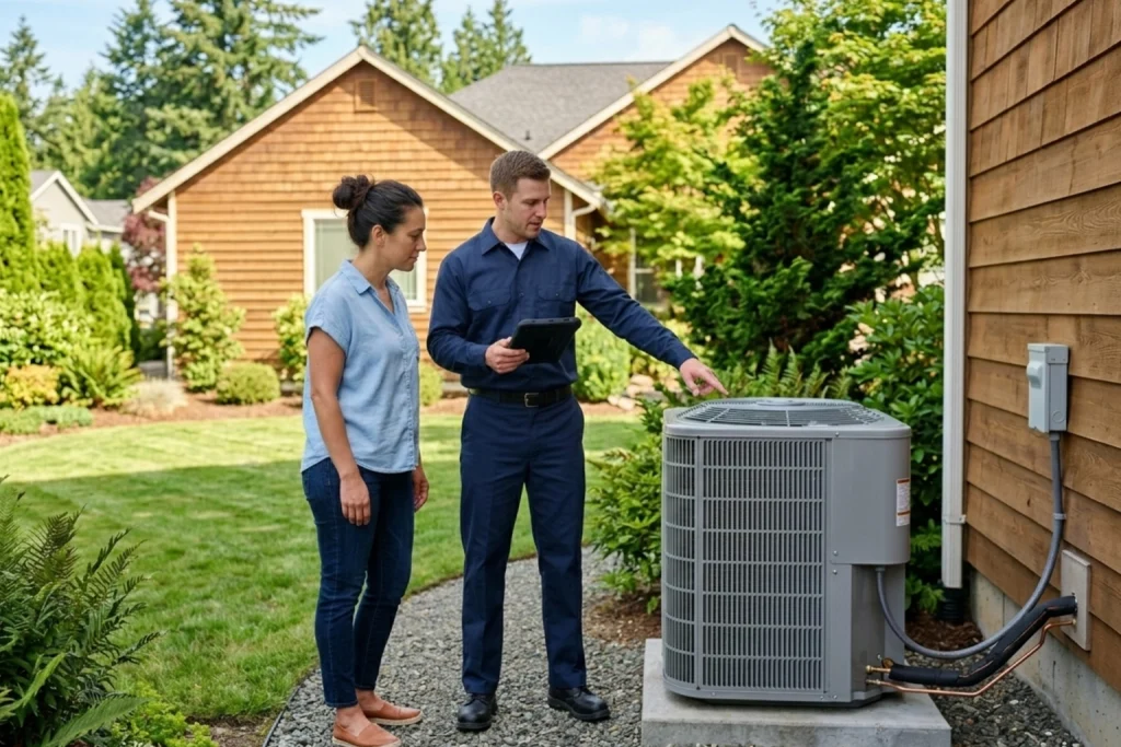 Stanwood homeowner discussing preventive AC maintenance