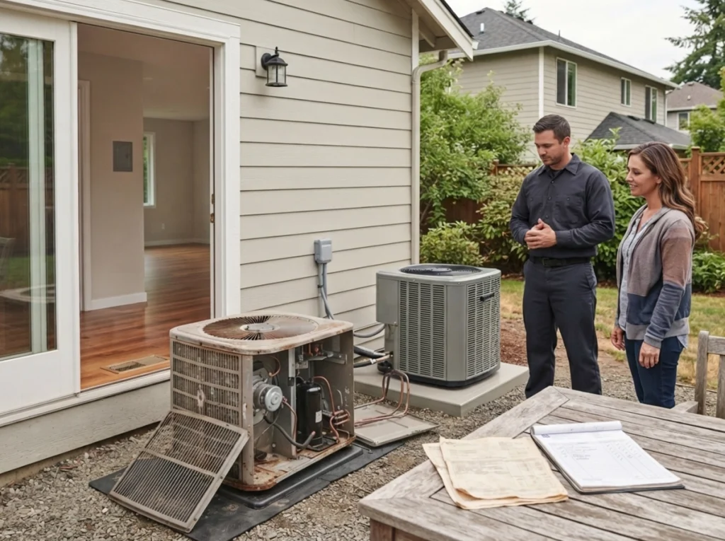 Everett homeowner replacing an aging air conditioner after repeated repairs